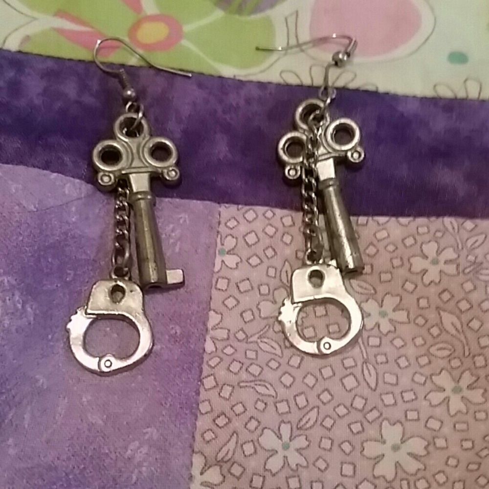 Handcuff and key earrings